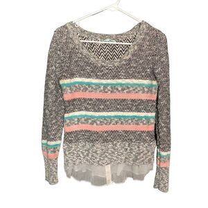 Maurices Womens Sweater M Black Marled Knit Striped Pullover Layered Y2K